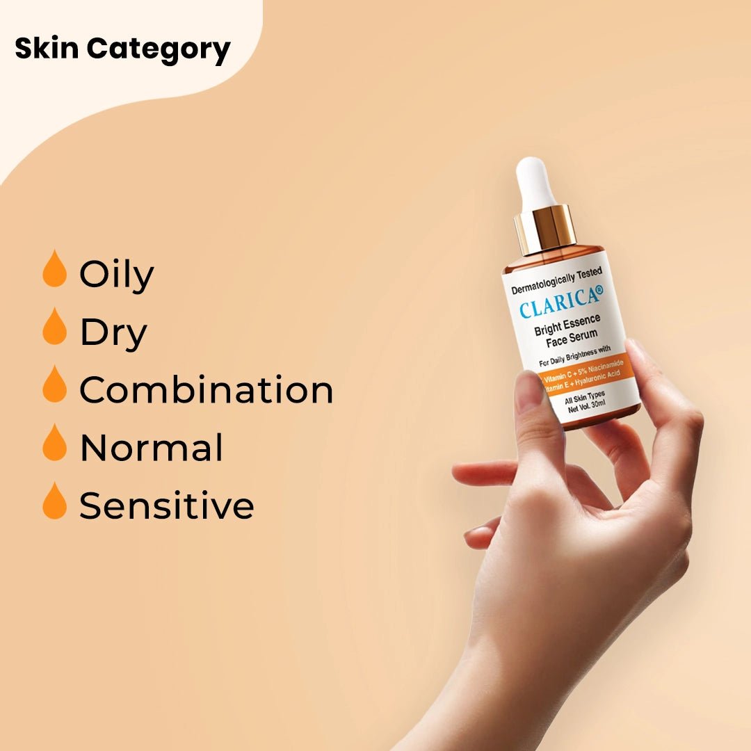 Bright Essence Face Serum infused with 5% Vitamin C, 5% Niacinamide & Alpha Arbutin - CLARICA - Liquid Serum