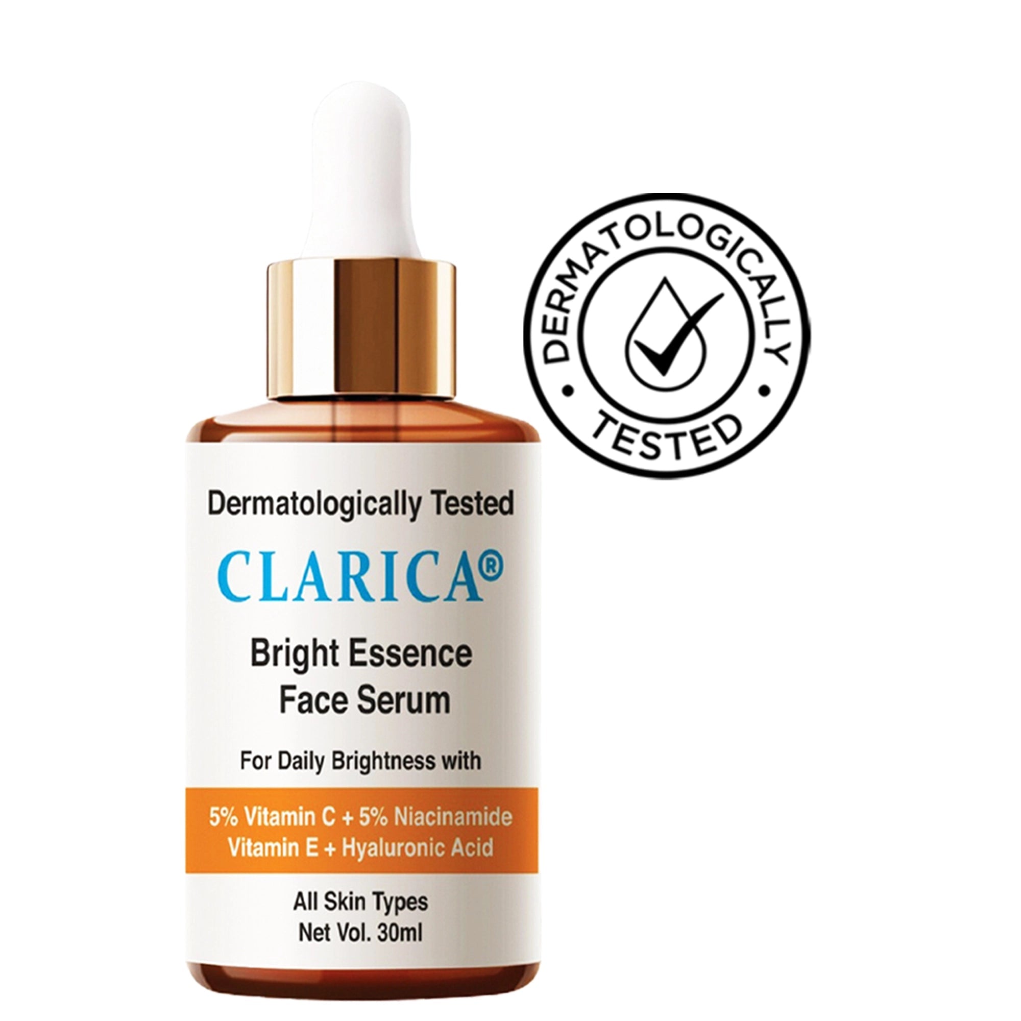 Bright Essence Face Serum infused with 5% Vitamin C, 5% Niacinamide & Alpha Arbutin - CLARICA - Liquid Serum