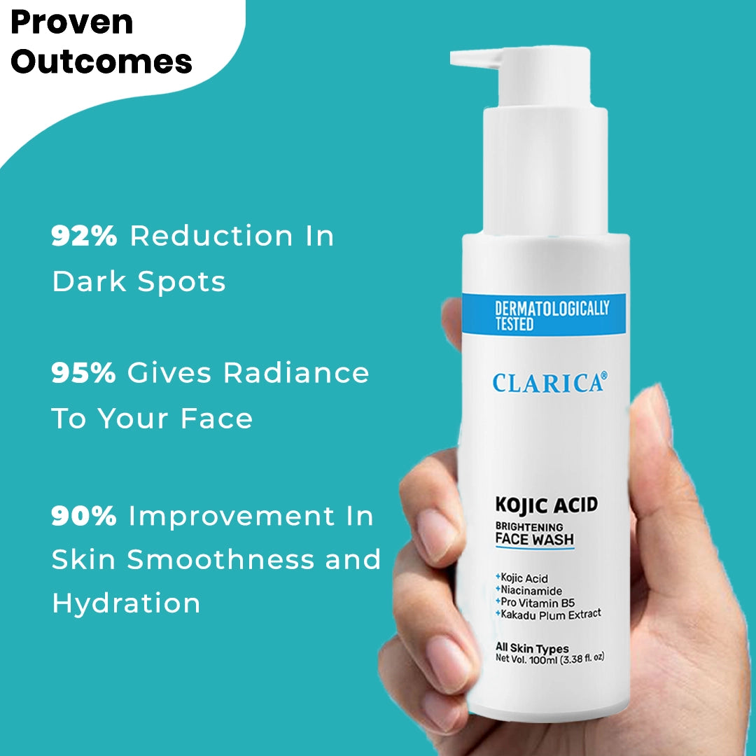 Kojic Acid Brightening Face Wash - Fade Dark Spots & Pigmentation Fast | Clinically tested blend of Kojic Acid, Niacinamide & Lactic Acid for visibly brighter skin in just 2 weeks. |Gentle, non-drying, and safe for all skin types. Dermat-tested.